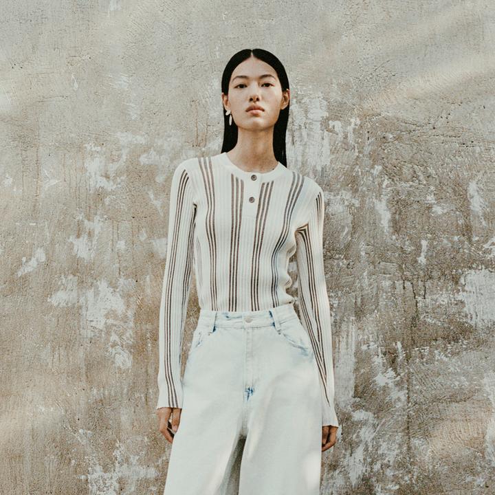 LESS春秋撞色条纹针织衫女修身圆领套头轻薄款毛衫2N8311290