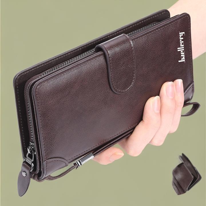 男士新款钱包多功能复古拉链手抓包零钱包男士手拿包轻奢长款皮夹
