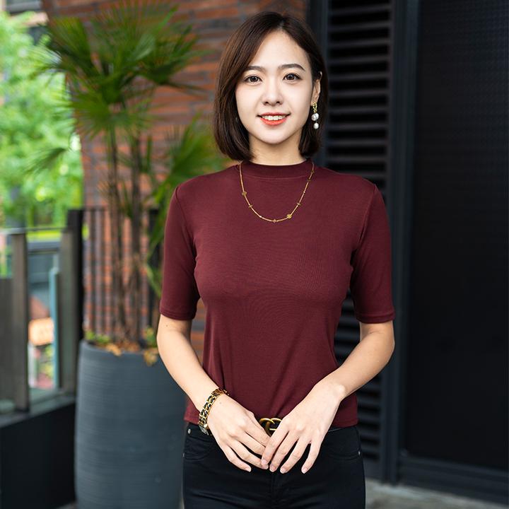 春秋五分袖立领打底衫显瘦内搭半袖时尚百搭基础款内搭