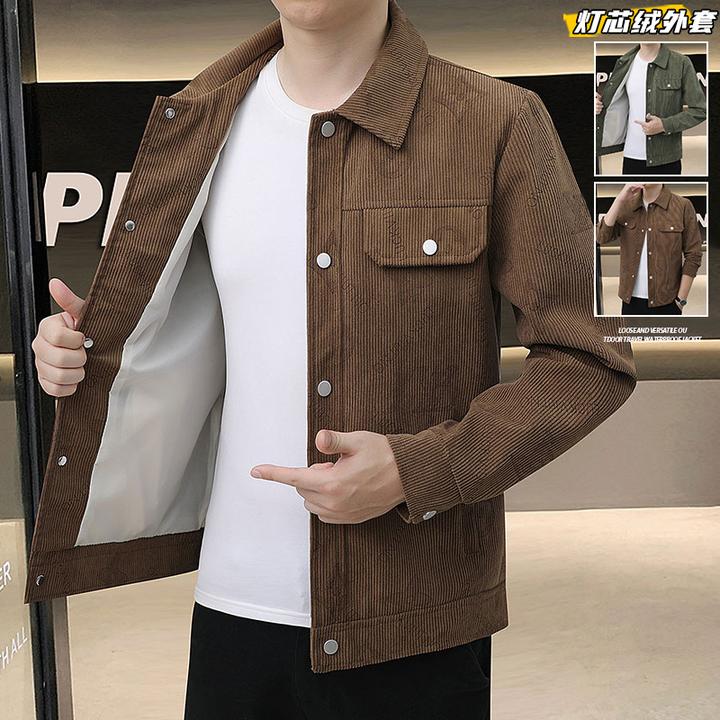玛斯柏灯芯绒外套男士秋冬季新款潮牌宽松翻领休闲简约夹克上衣服