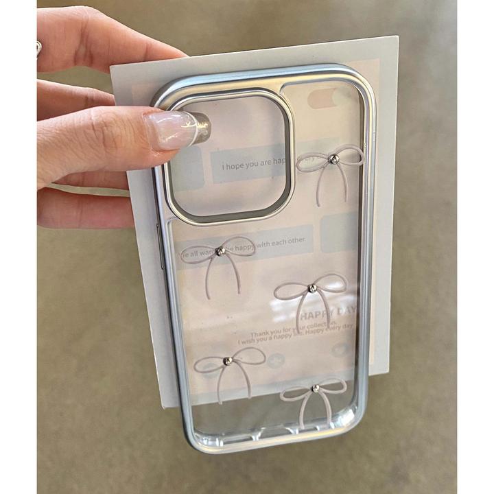 欧克里里多个蝴蝶结适用苹果14透明iPhone15电镀镭雕13/12手机壳