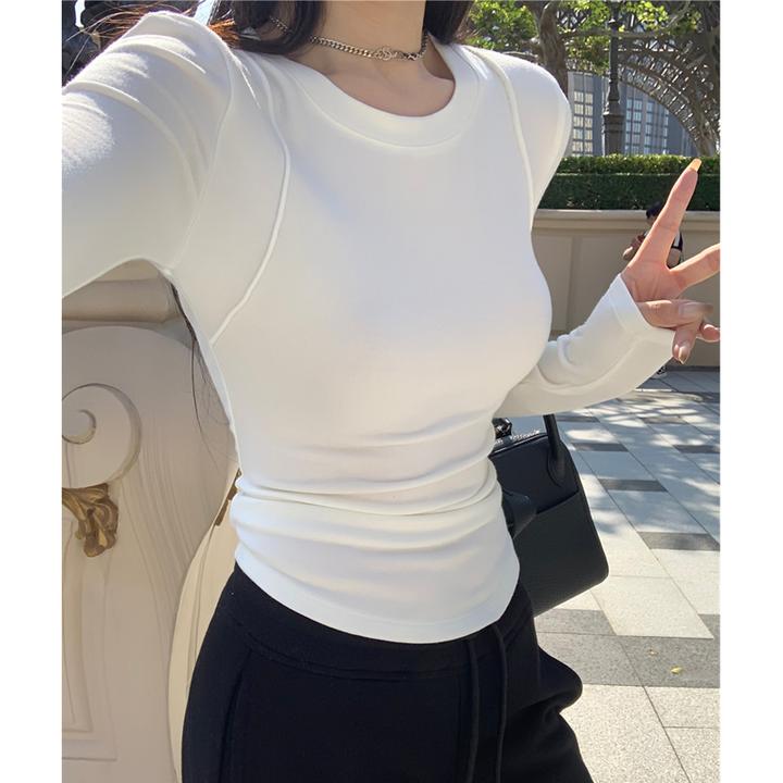 秋冬正肩新款保暖长袖内搭打底衫2025春秋薄款设计感修身显瘦上衣