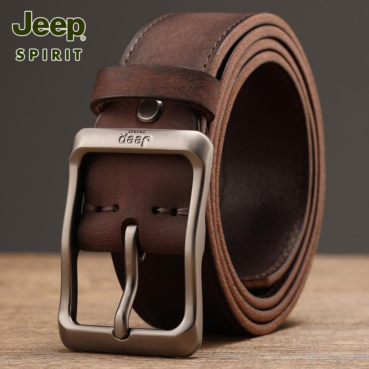 Jeep吉普美式复古手工头层牛皮腰带商务休闲皮带真皮男士裤带