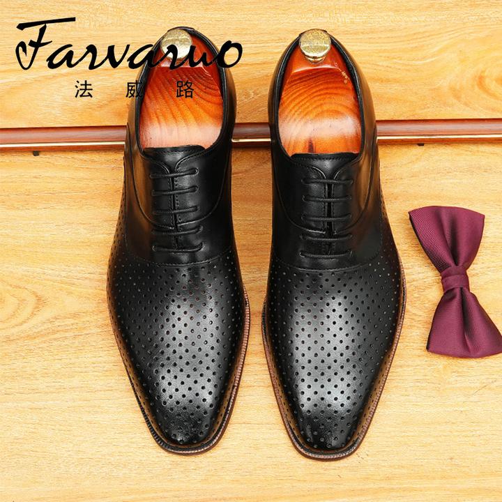 商务男士真皮鞋手工镂空透气牛皮鞋休闲皮鞋英伦系带尖头正装皮鞋