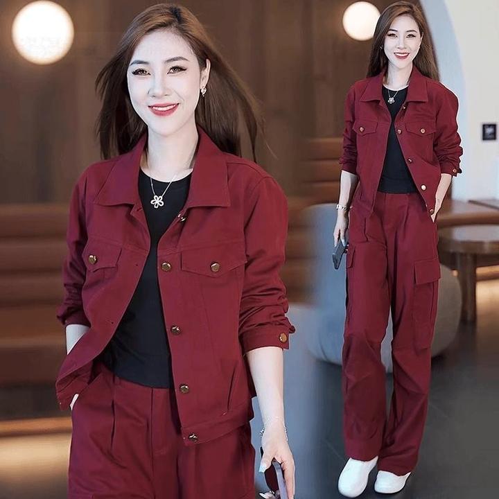 牛仔棉工装休闲运动套装女2024秋季新款时尚洋气高级感显瘦两件套