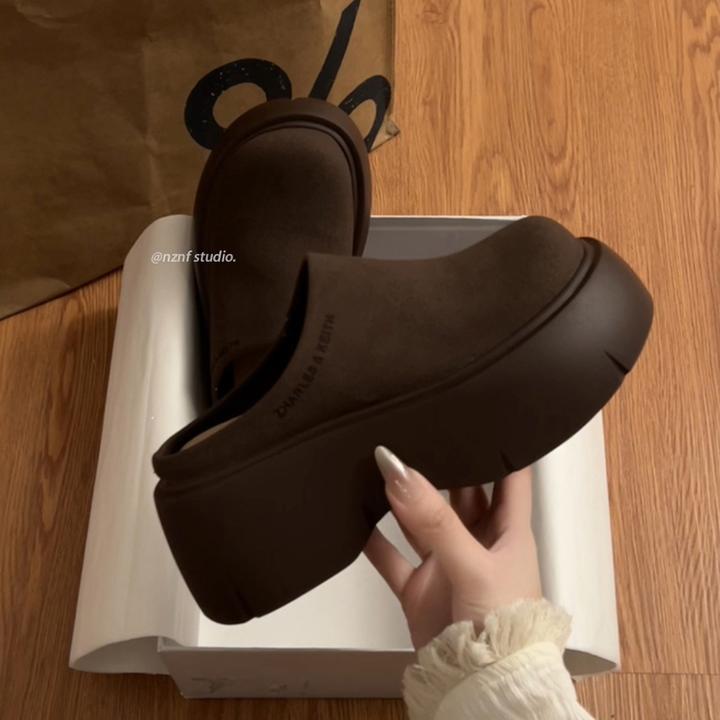 南在南方网红复古厚底包头半拖鞋女外穿2025新款春秋增高勃肯鞋子