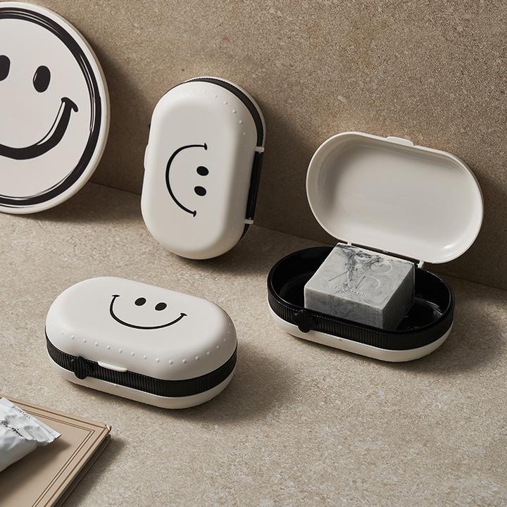 ins风笑脸肥皂盒创意带盖沥水便携式学生宿舍卫生间家用香皂盒子