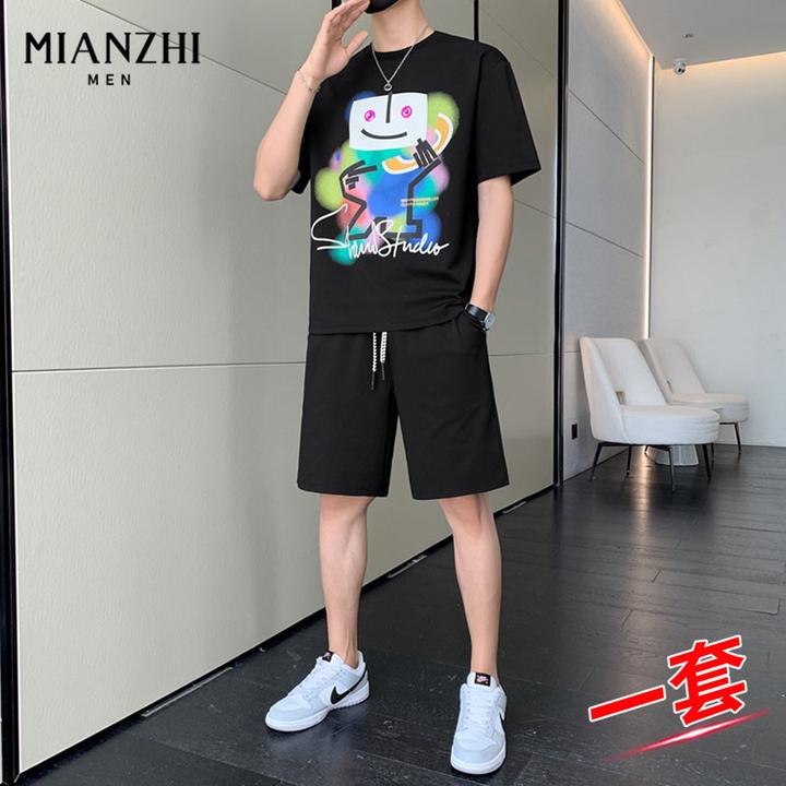 棉致短袖运动套装男士夏季薄款t恤上衣帅气青年男装休闲一整套潮