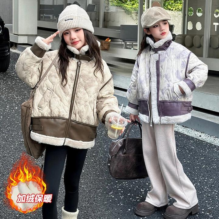 女童韩版外套2024新款儿童一体中长款防风保暖时尚秋冬款加绒加厚