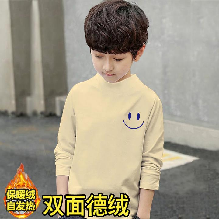 儿童秋冬长袖保暖半高领百搭印花帅气中大童双面德绒自发热打底衫