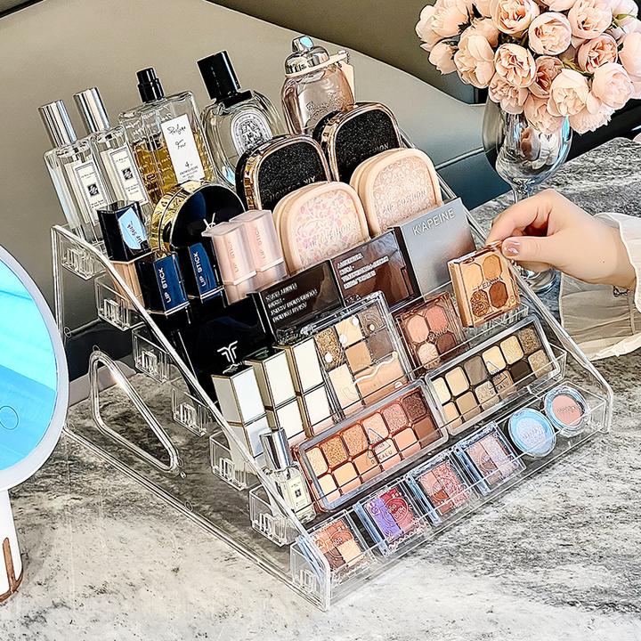 亚克力眼影盘收纳盒桌面梳妆台彩妆化妆品置物架口红香水护肤架子