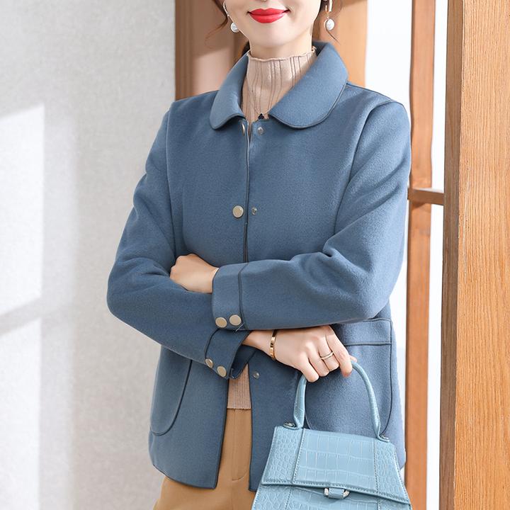 中年妈妈秋装洋气毛呢外套大码中老年女装春秋季双面呢子短款大衣