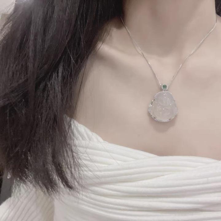 正品保证玉髓佛公吊坠玉石项链时尚网红吊坠玉挂件弥勒佛大肚佛女