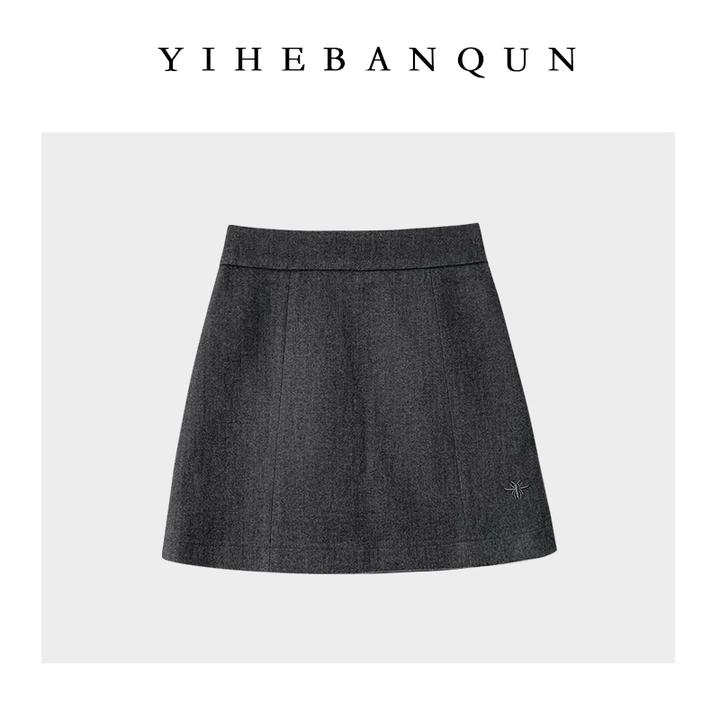 刺绣毛呢短裙2025秋冬新款时尚轻奢百搭高腰A字裙修身显瘦半身裙