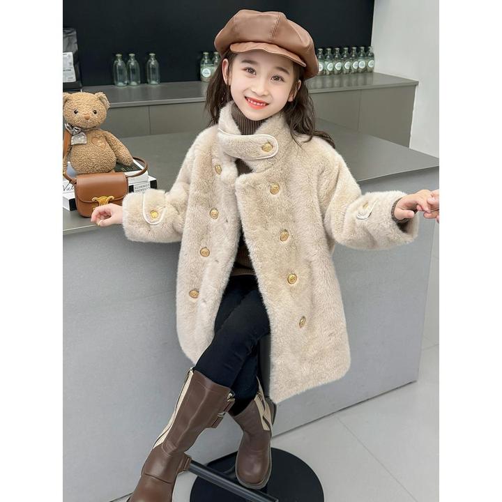 女童外套秋冬2024新款洋气儿童加厚毛毛衣韩版女孩冬季毛毛大衣
