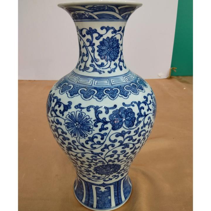 手工手绘复古青花缠枝莲鱼尾花瓶