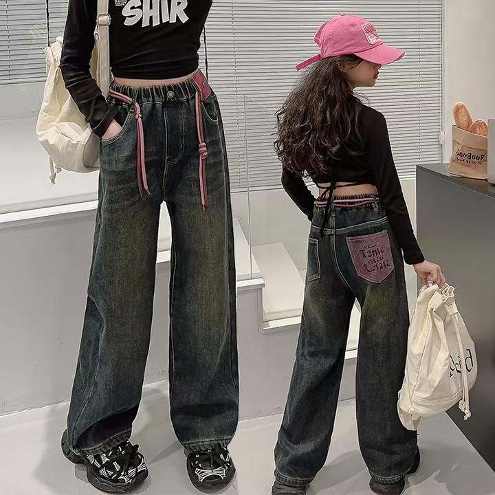 【加绒/不加绒】女童牛仔裤新款学生百搭宽松秋冬长裤大童阔腿裤潮