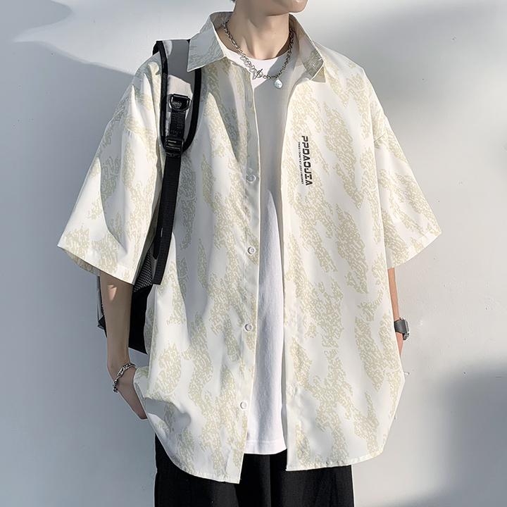 短袖衬衫男士港风夏季薄款潮牌潮流宽松休闲大码痞帅百搭衬衣外套