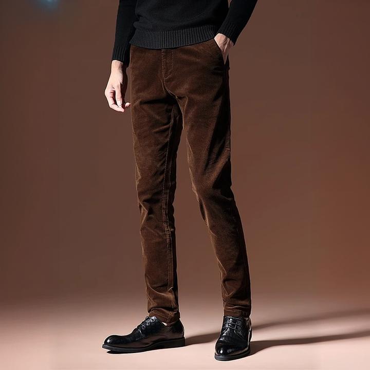 高端灯芯绒男裤秋冬季条绒修身直筒商务休闲裤加绒加厚保暖长裤子