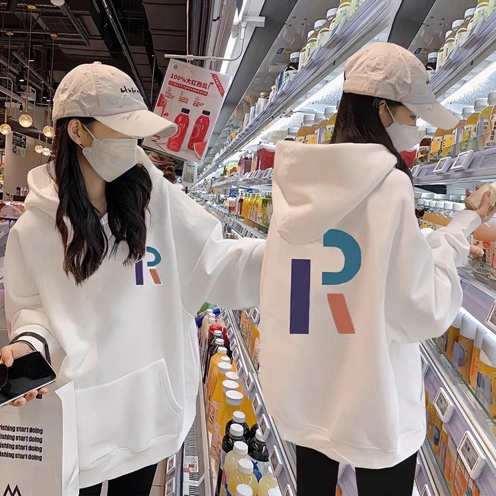 奶fufuol连帽卫衣女新款加绒加厚中长款遮屁股宽松慵懒风上衣外套