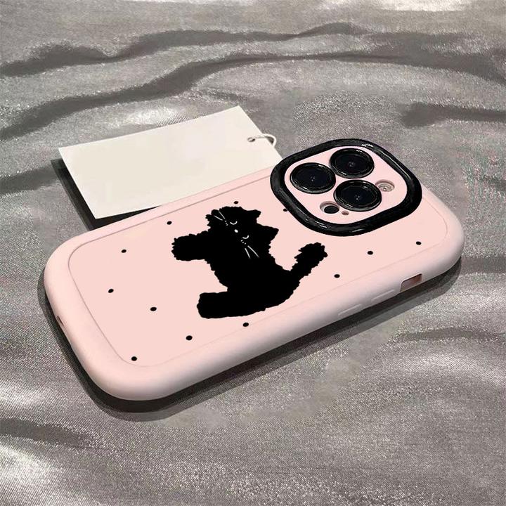 波点小黑猫苹果14promax手机壳iphone15全包11硅胶13pro高级12p软