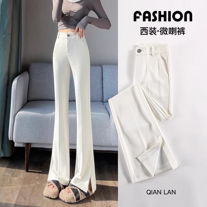微喇裤女2025春夏新款开叉高腰西装裤显瘦修身垂感休闲微喇叭裤子