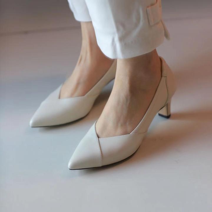 壹家shoes055003软羊皮/羊绒浅口5cm高跟鞋花苞款显瘦百搭防磨脚