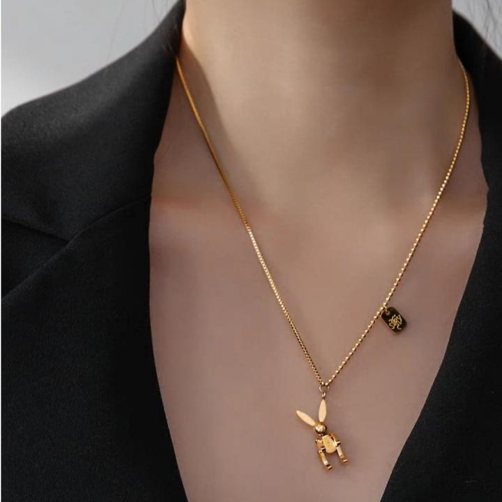 钛钢项链 【洗澡不用摘】王一博同款兔子机械兔吊坠项链锁骨链