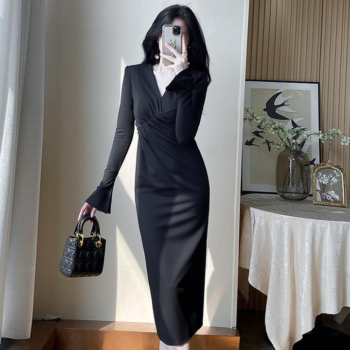 质感红色修身连衣裙中长款高端轻奢女装气质女人味包臀裙收腰显瘦