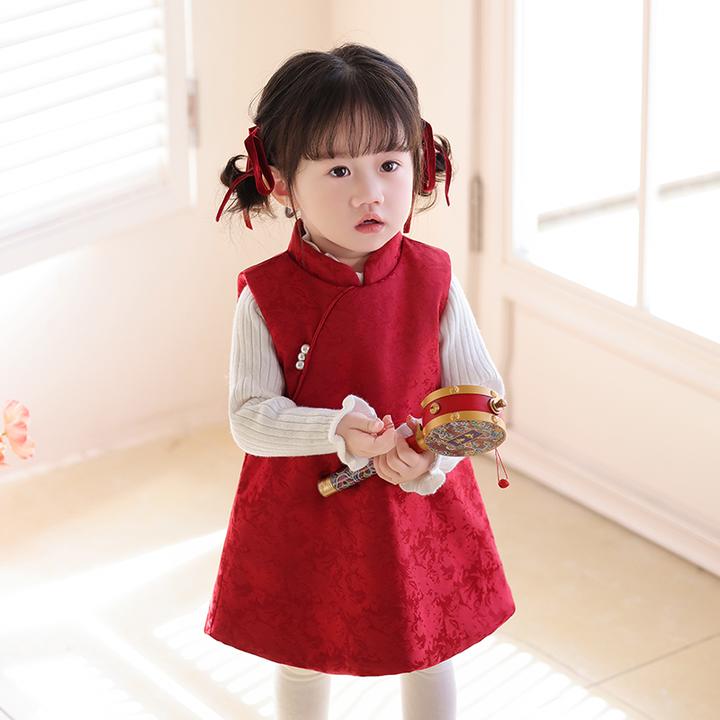 女童套装新中式秋装国风红色两件套2025新款周岁女宝礼服旗袍唐装