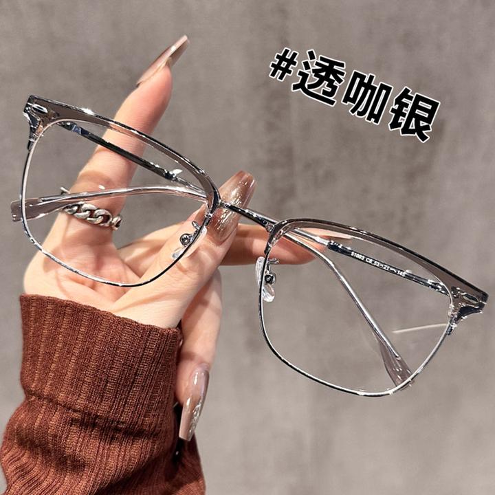 冰岛灰银半框斯文痞帅防蓝光护目眼镜可配配置有度数百搭时尚镜框