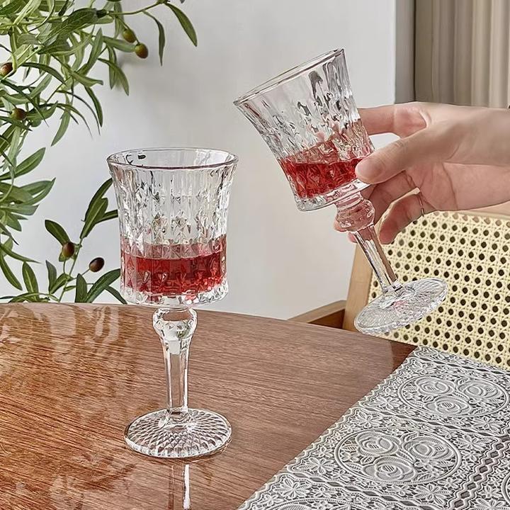 【莫莫家居】小众ins法式高脚杯高颜值香槟杯红酒杯欧式浮雕玻璃杯