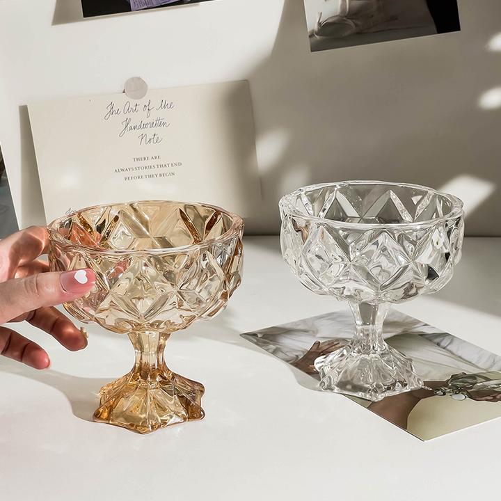 2个琥珀色雪糕冰淇淋杯玻璃甜品碗酸奶水果布丁冰激凌玻璃杯子ins