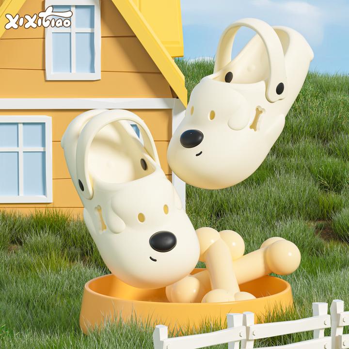 细细条 个性小狗包头拖鞋女夏外穿可爱洞洞鞋防滑两穿沙滩凉鞋男