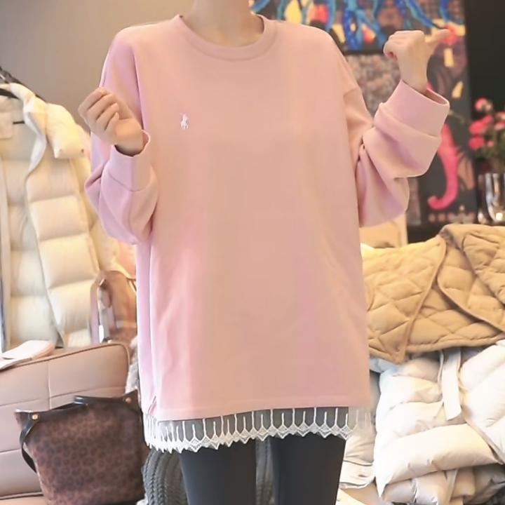 设计感刺绣拼接蕾丝圆领卫衣女冬季2024新款高档气质轻奢长袖上衣