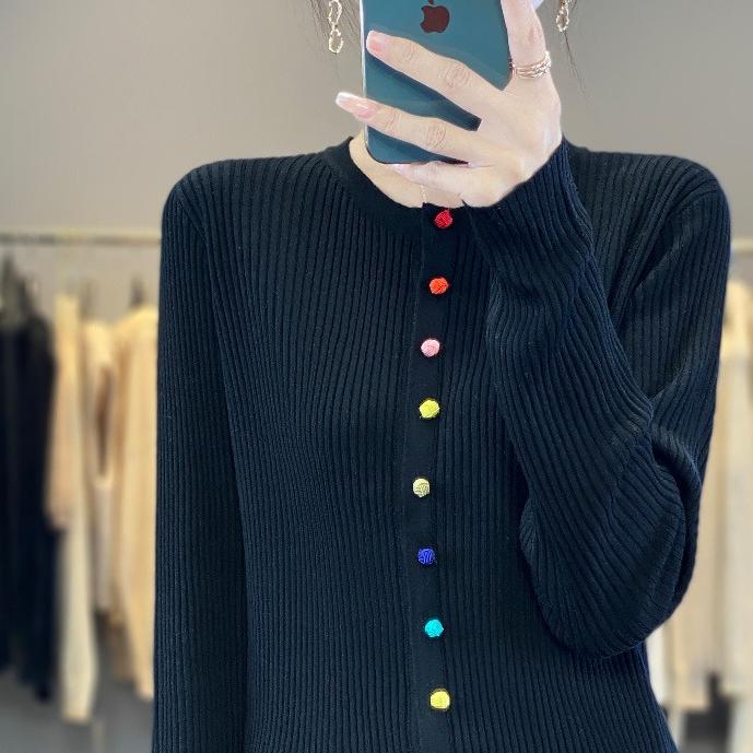 职业阿玛诗官哥家专柜2025春秋季新款圆领休闲羊毛针织开衫洋气彩