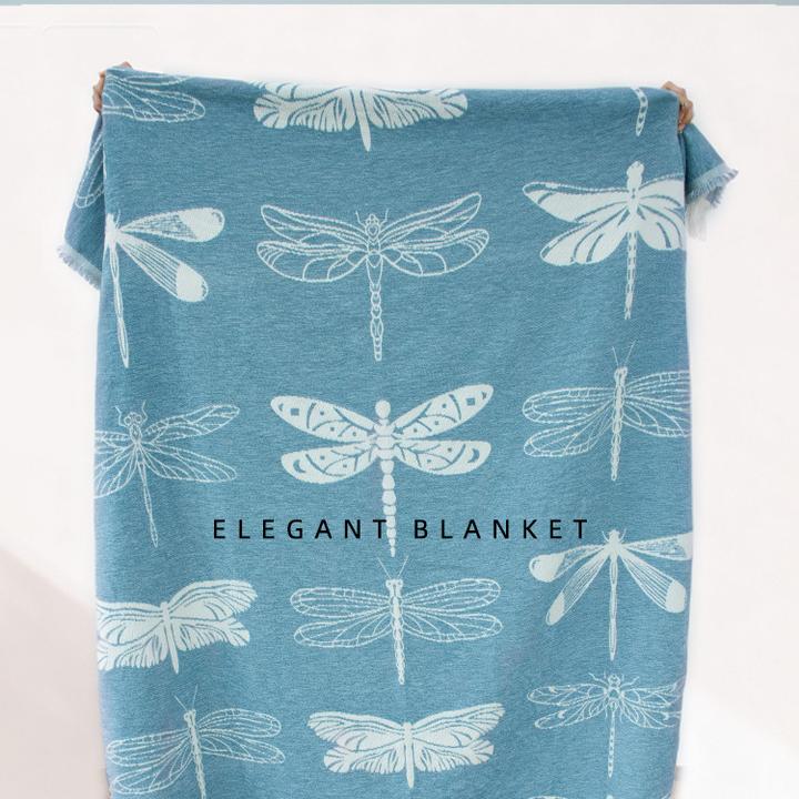 目野「青蓝知蜓」法式蓝色盖毯复古轻奢搭毯多功能沙发毯毛毯高级