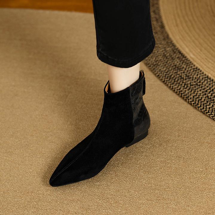 断码清仓真皮尖头磨砂单靴女平底2025秋冬羊皮瘦瘦靴复古百搭短靴