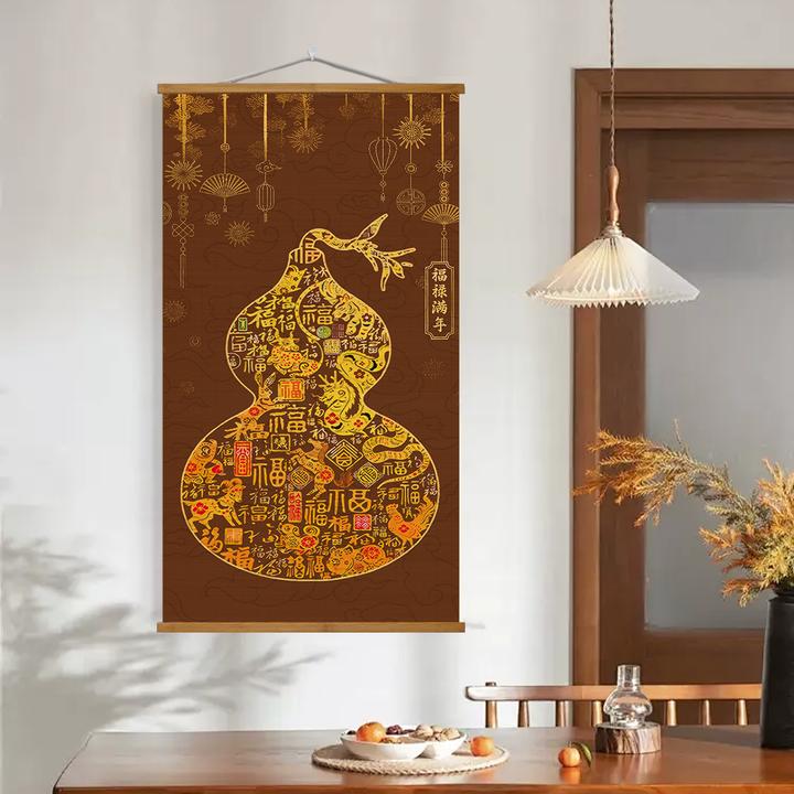 新款双面百福与柿柿如意双面中式挂画适用于玄关客厅装饰