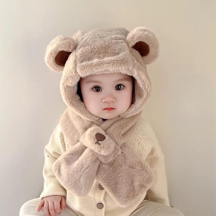 宝宝帽子秋冬天男女宝宝围巾儿童帽子围脖一体婴儿帽子秋冬保暖zw