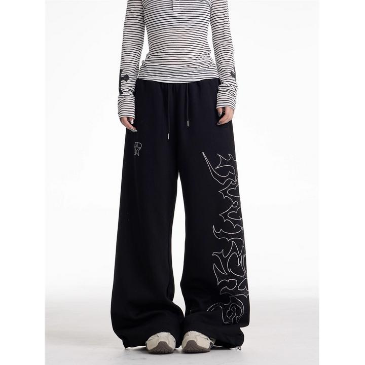 美式复古烫钻休闲卫裤男女宽松爵士舞慵懒风阔腿运动裤子jzza街舞