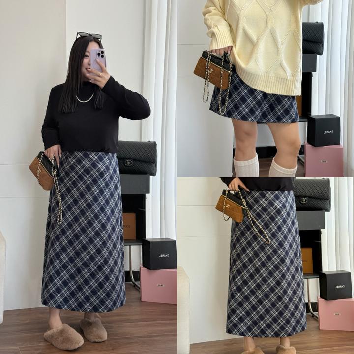 花契“摩卡曲奇”大码女装冬季宽松200斤胖mm英伦复古半身裙15956-H