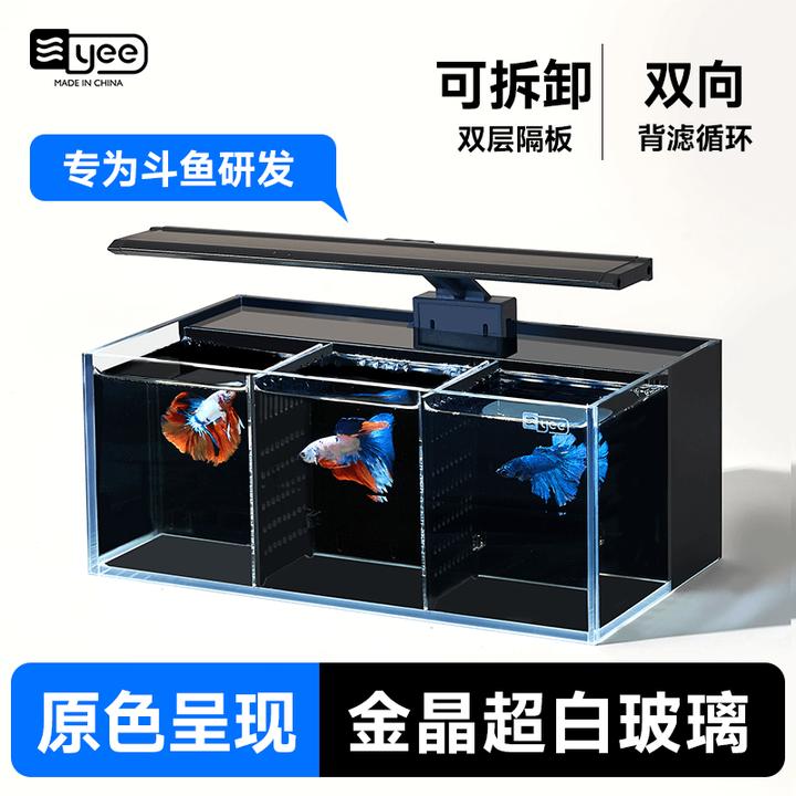 YEE超白斗鱼缸玻璃多格隔离背滤免换水客厅小型生态泰国斗鱼排缸