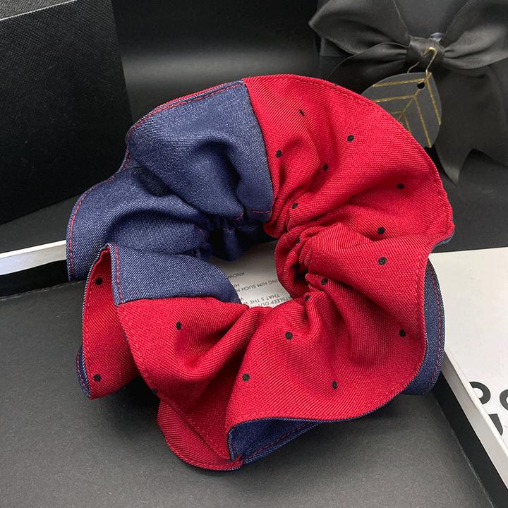 韩系红蓝撞色波点双层大肠发圈女高级感扎马尾发绳丸子头皮筋头绳