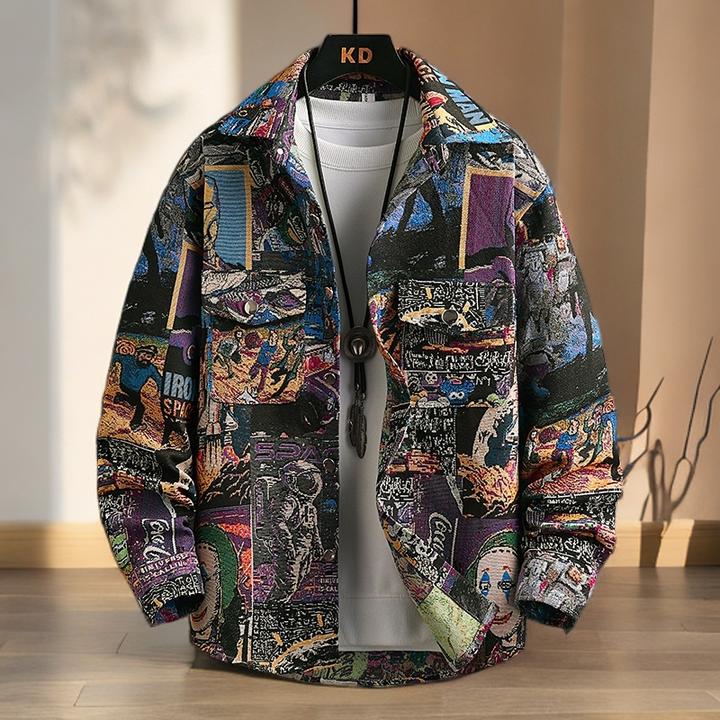 男士长袖衬衫秋冬季外套潮流时尚打底衫提花宽松韩版百搭男装上衣