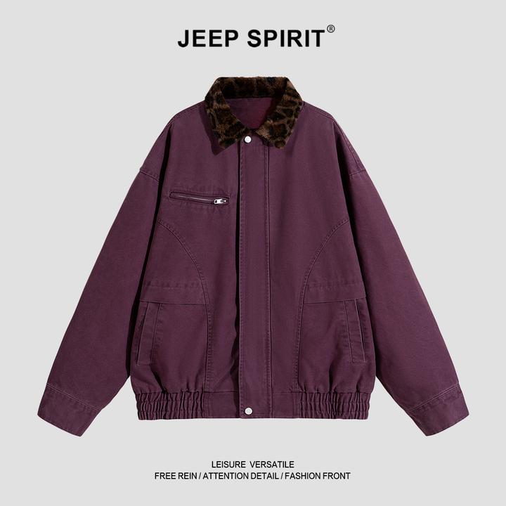 JEEPSPIRIT吉普秋季新款美式复古工装水洗做旧夹克外套宽松上衣潮
