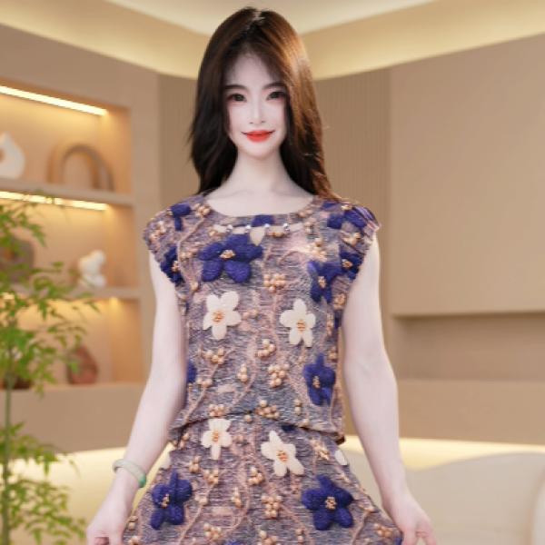 夏季爆款2025优雅大气高端精致修身显瘦减龄休闲风印花连衣裙套装