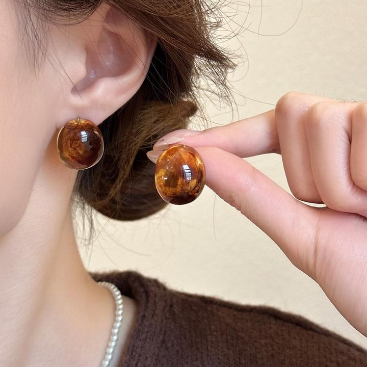 铜合金耳饰 复古新中式晕染琥珀色耳钉女秋冬耳环2025新款耳饰品
