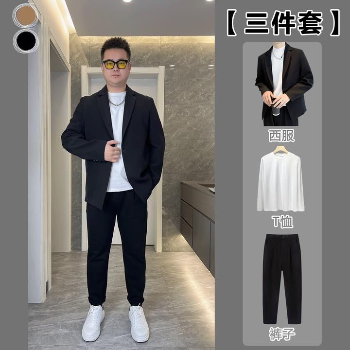 秋季男士西服韩版套装春秋西装外套胖人偏胖偏胖肚子大男生西服