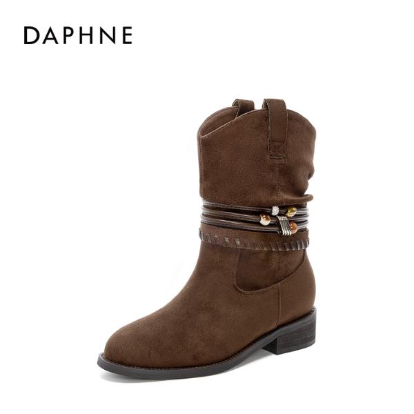 达芙妮2025年秋季新款复古英伦风时装靴时尚潮流ins西部牛仔靴女